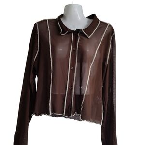 Divided Sheer Brown Blouse with White Trim